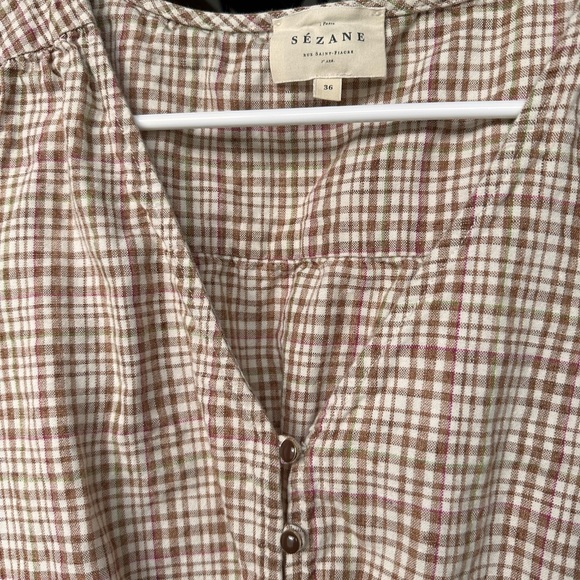Sezane Plaid Blouse in Pink and Cream - Picture 6 of 7